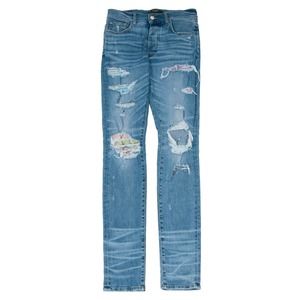 Amiri DISTRESSED DENIM HAWAIIAN PATCHWORK ROSEBOWL MX1 SKINNY size 29